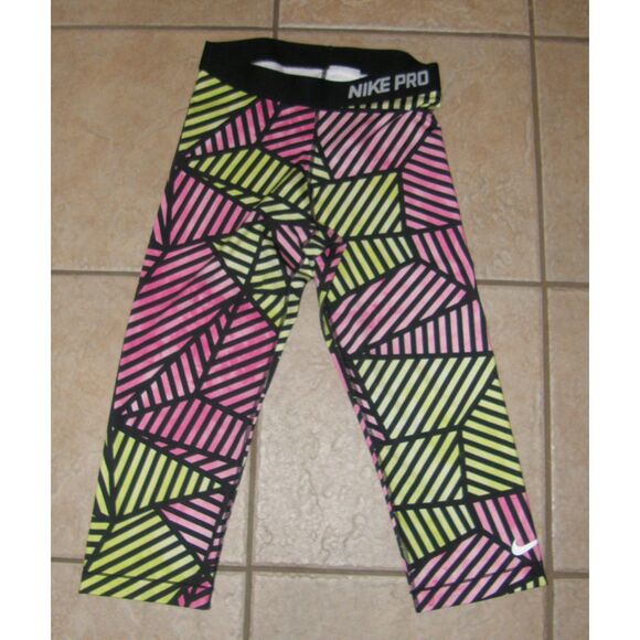 NIKE PRO Colorful Sz Medium Stretchy Athletic Workout Capris Cropped Leggings - Picture 3 of 5